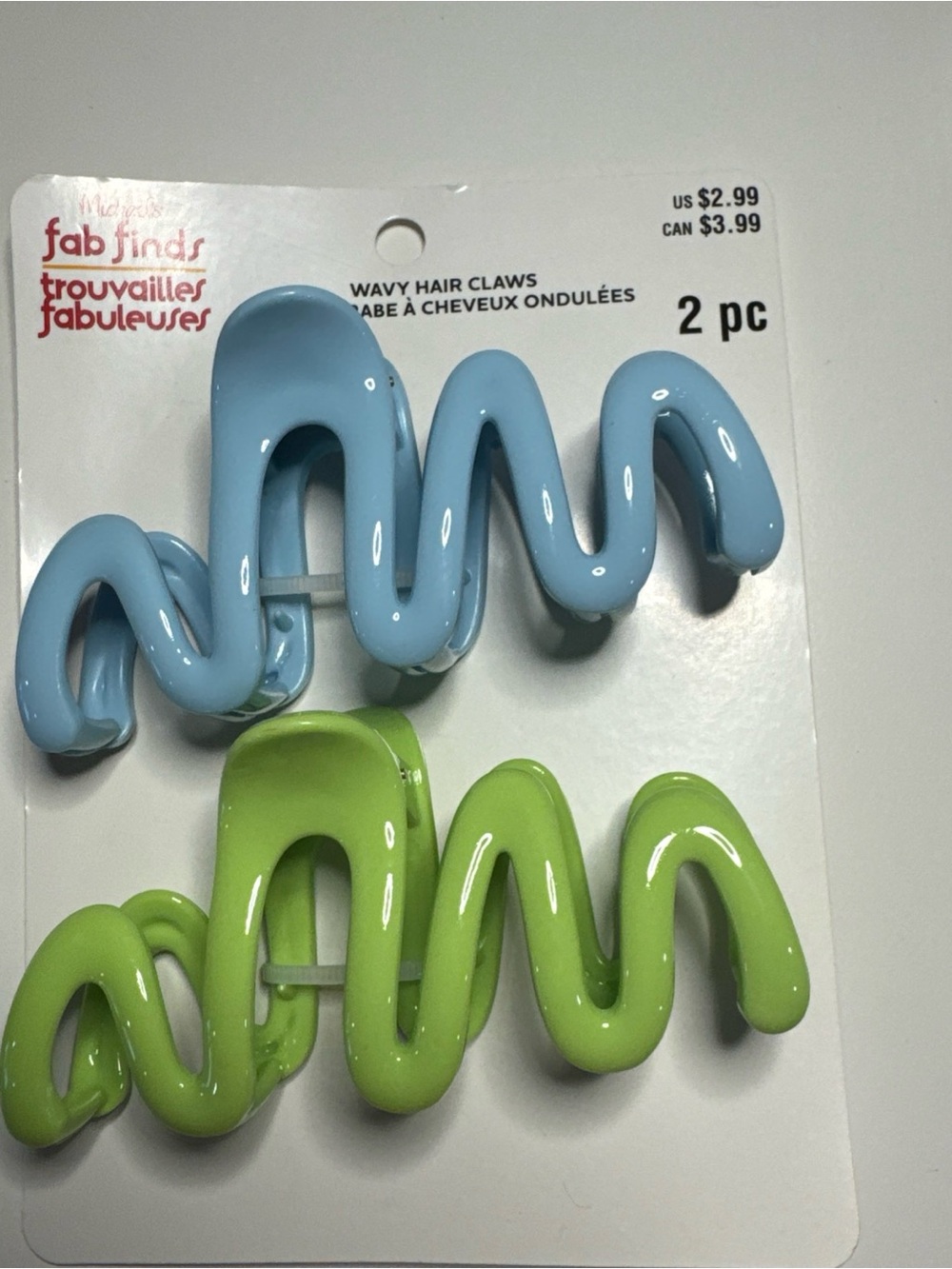 Wavy Hair Claws - Light Blue & Lime (2 pc)